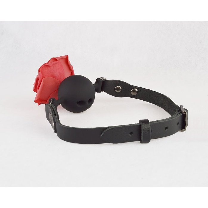 Черный кляп-шар с розой - BDSM accessories. Фотография 4.