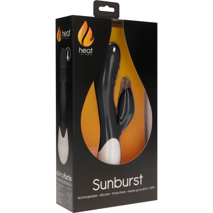 Черный вибратор-кролик Sunburst с функцией нагрева - 20 см - Heat. Фотография 5.