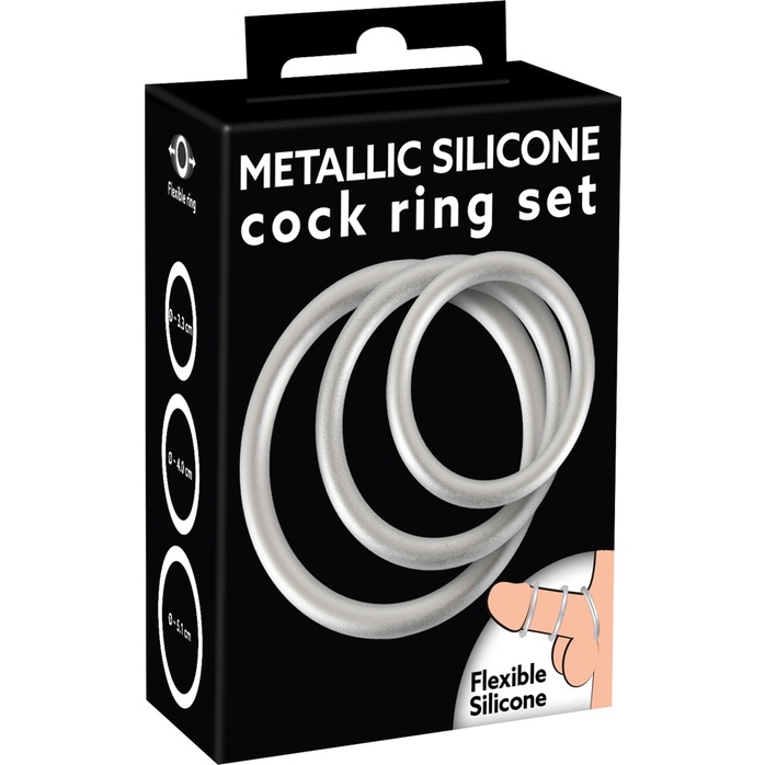 Набор из 3 эрекционных колец под металл Metallic Silicone Cock Ring Set - You2Toys. Фотография 8.