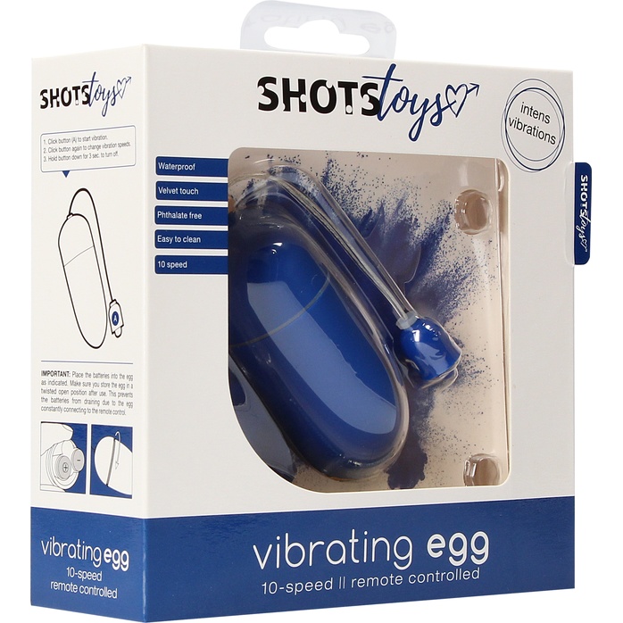 Синее гладкое виброяйцо Vibrating Egg - 8 см - Shots Toys. Фотография 4.