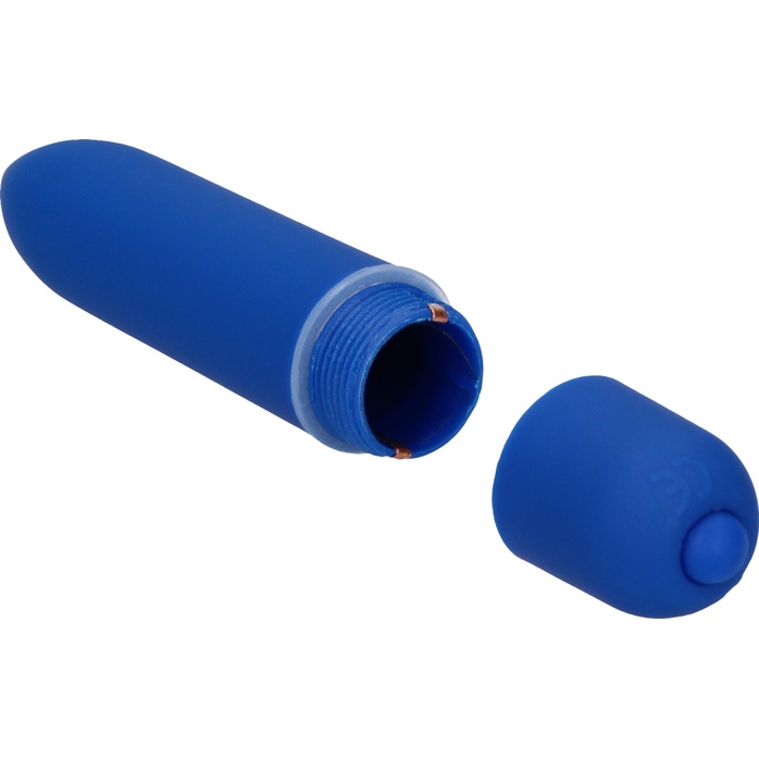 Синяя удлинённая вибропуля Power Bullet Black - 8,3 см - Shots Toys. Фотография 3.