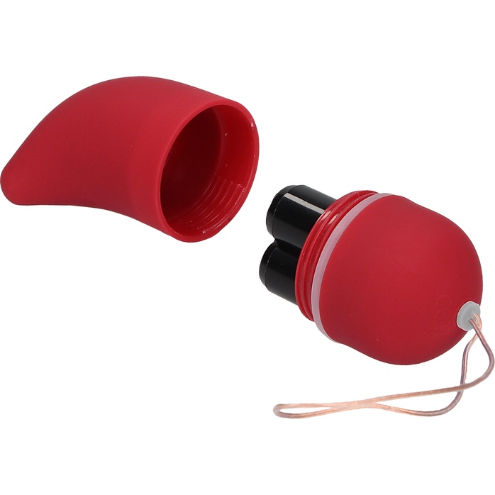 Красное виброяйцо Medium Wireless Vibrating G-Spot Egg с пультом - 7,5 см - Shots Toys. Фотография 4.