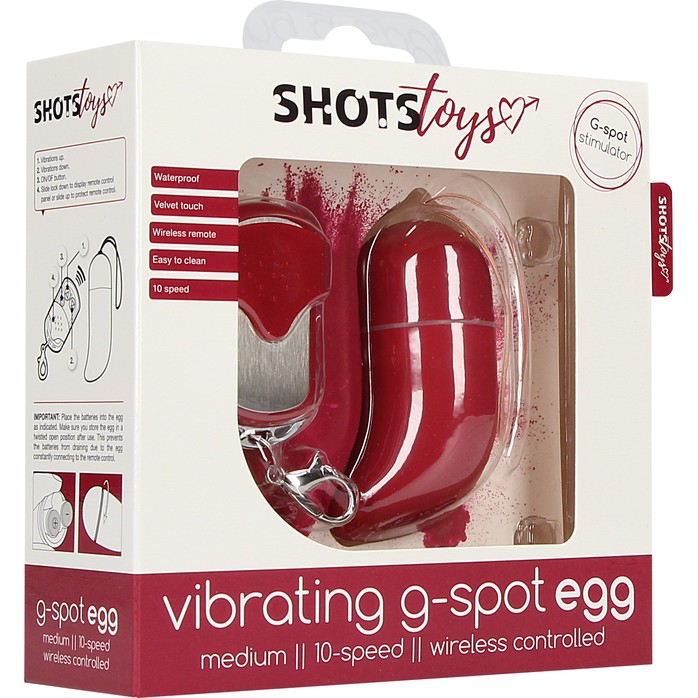 Красное виброяйцо Medium Wireless Vibrating G-Spot Egg с пультом - 7,5 см - Shots Toys. Фотография 6.