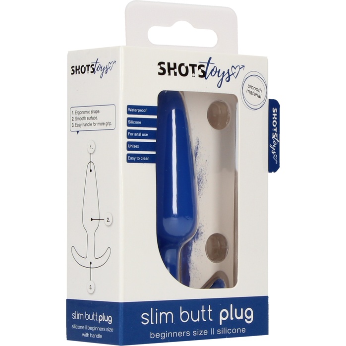 Синяя анальная пробка для ношения Slim Butt Plug - 8,3 см - Shots Toys. Фотография 4.