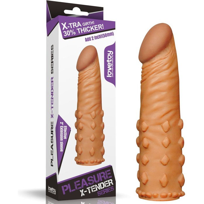 Коричневая насадка-удлинитель Add 2 Pleasure X Tender Penis Sleeve - 18 см. Фотография 2.