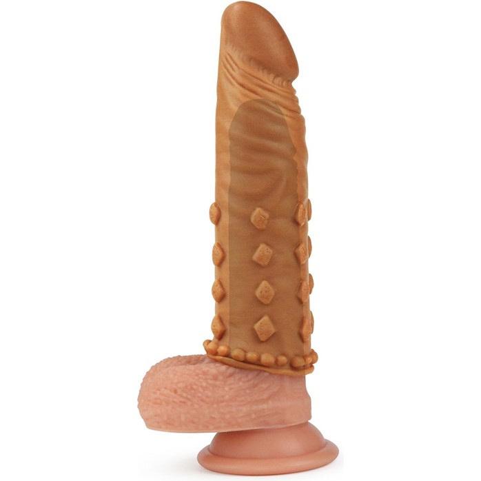 Коричневая насадка-удлинитель Add 2 Pleasure X Tender Penis Sleeve - 18 см. Фотография 4.