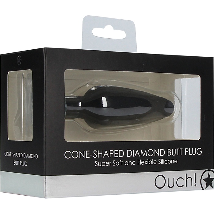 Черная анальная пробка Cone-Shaped Diamond Butt Plug - 9 см - Ouch!. Фотография 6.