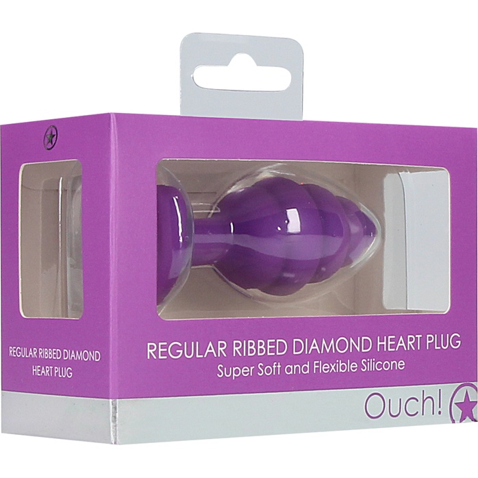 Фиолетовая анальная пробка Regular Ribbed Diamond Heart Plug - 7 см - Ouch!. Фотография 6.