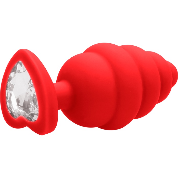 Красная анальная пробка Regular Ribbed Diamond Heart Plug - 7 см - Ouch!. Фотография 2.