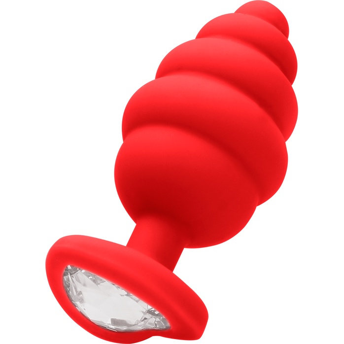 Красная анальная пробка Regular Ribbed Diamond Heart Plug - 7 см - Ouch!