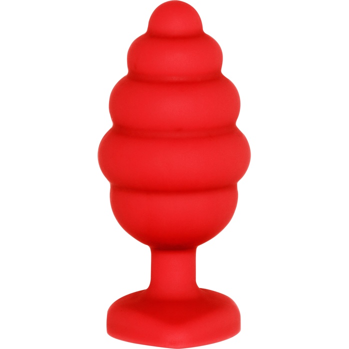 Красная анальная пробка Large Ribbed Diamond Heart Plug - 8 см - Ouch!. Фотография 3.