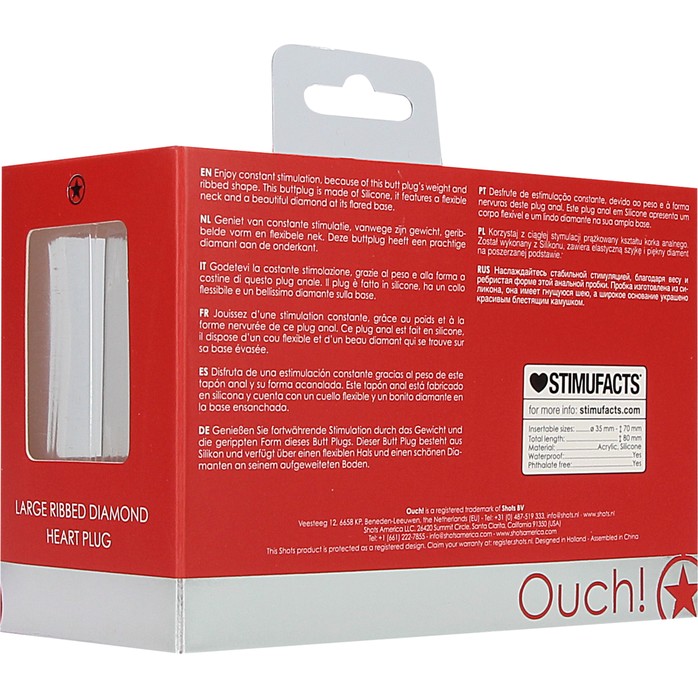 Красная анальная пробка Large Ribbed Diamond Heart Plug - 8 см - Ouch!. Фотография 7.