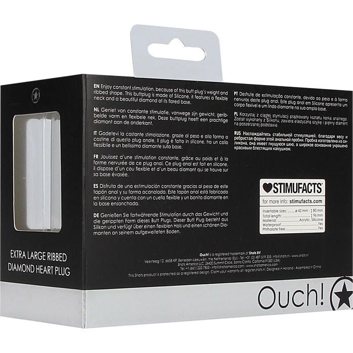Черная анальная пробка Extra Large Ribbed Diamond Heart Plug - 9,6 см - Ouch!. Фотография 7.