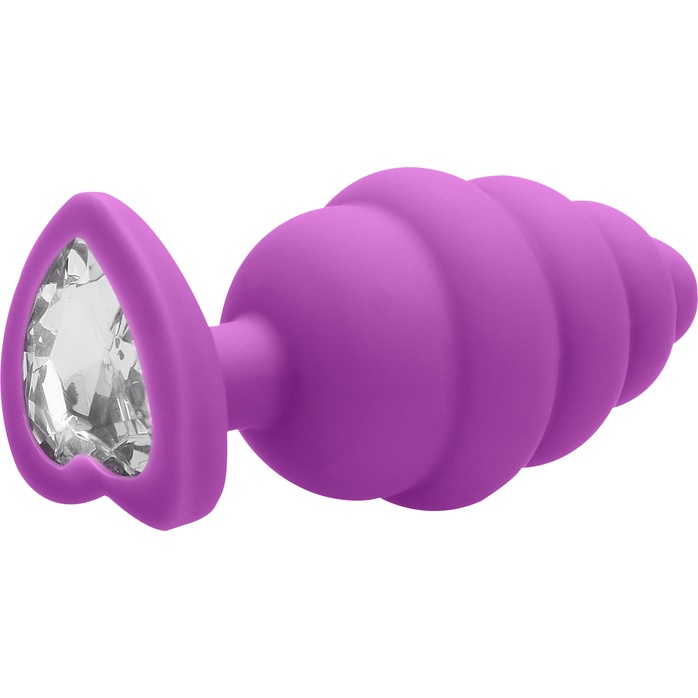 Фиолетовая анальная пробка Extra Large Ribbed Diamond Heart Plug - 9,6 см - Ouch!. Фотография 2.
