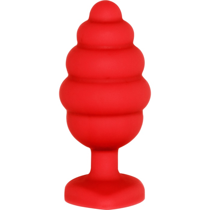 Красная анальная пробка Extra Large Ribbed Diamond Heart Plug - 9,6 см - Ouch!. Фотография 3.