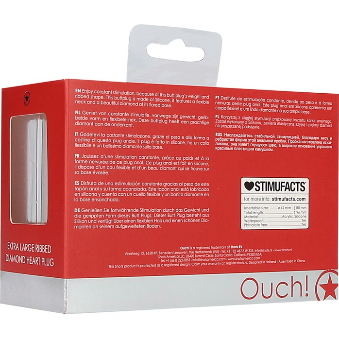 Красная анальная пробка Extra Large Ribbed Diamond Heart Plug - 9,6 см - Ouch!. Фотография 7.