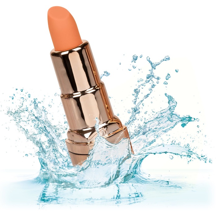 Золотистый вибратор-помада с оранжевым мягким кончиком Hide Play Rechargeable Lipstick. Фотография 7.