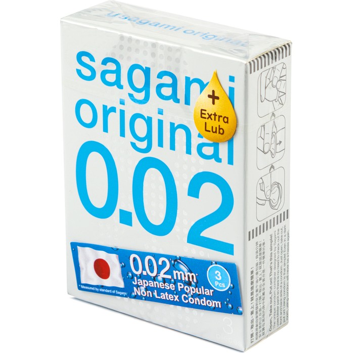 Ультратонкие презервативы Sagami Original 0.02 Extra Lub с увеличенным количеством смазки - 3 шт. Фотография 2.