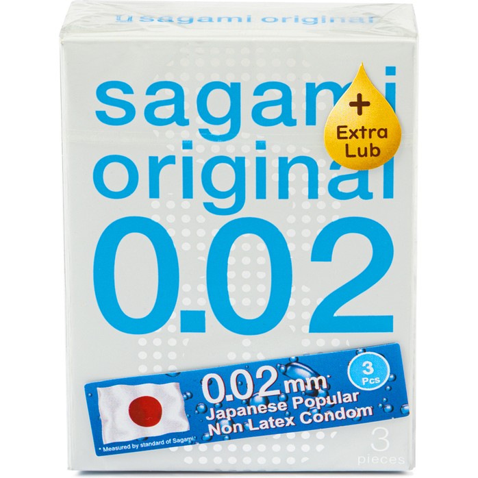 Ультратонкие презервативы Sagami Original 0.02 Extra Lub с увеличенным количеством смазки - 3 шт