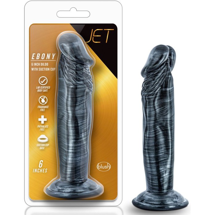 Черный фаллоимитатор без мошонки с присоской Ebony 6 Inch Dildo - 15 см - Jet. Фотография 2.