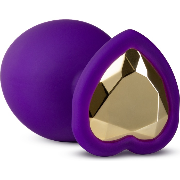 Фиолетовая анальная пробка Bling Plug Medium с золотистым стразом - 8,3 см - Temptasia. Фотография 2.