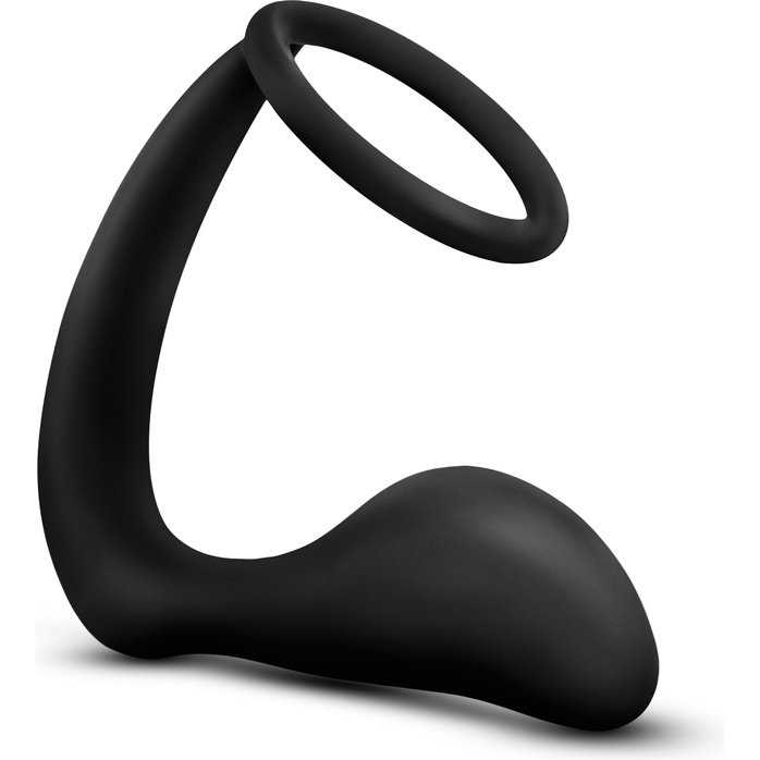Черное эрекционное кольцо с анальным стимулятором Platinum Cock Ring Plug - Anal Adventures