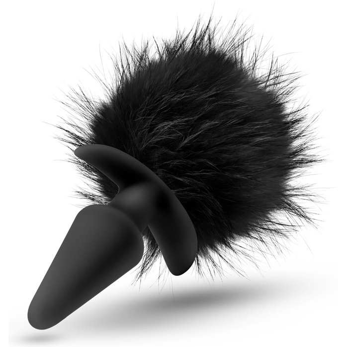 Силиконовая анальная пробка с чёрным заячьим хвостом Bunny Tail Pom Plug - 12,7 см - Temptasia. Фотография 3.