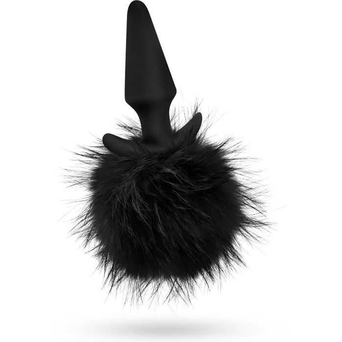 Силиконовая анальная пробка с чёрным заячьим хвостом Bunny Tail Pom Plug - 12,7 см - Temptasia. Фотография 4.