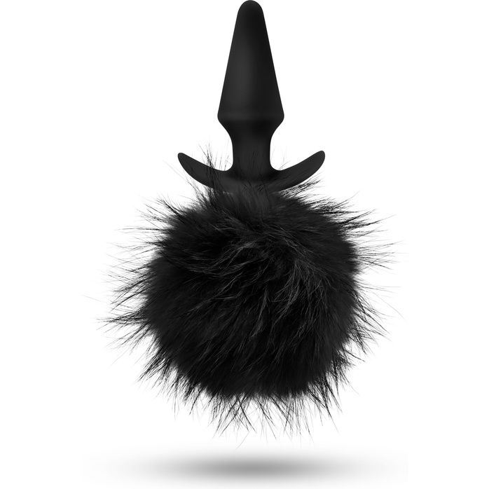 Силиконовая анальная пробка с чёрным заячьим хвостом Bunny Tail Pom Plug - 12,7 см - Temptasia