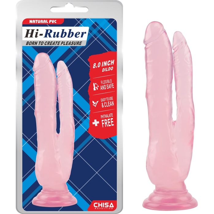 Розовый анально-вагинальный фаллоимитатор - 20 см - Hi-Rubber. Фотография 4.