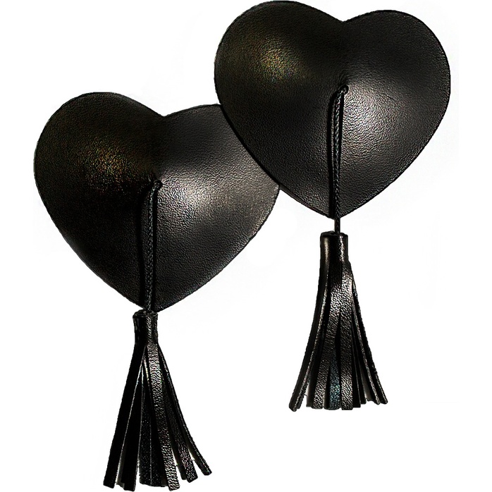 Черные полиуретановые пэстисы-сердечки с кисточками. Фотография 2.