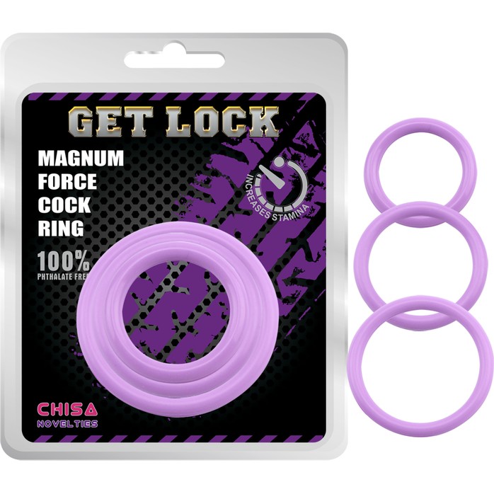 Набор из 3 сиреневых эрекционных колец Magnum Force Cock Ring - Get Lock. Фотография 2.