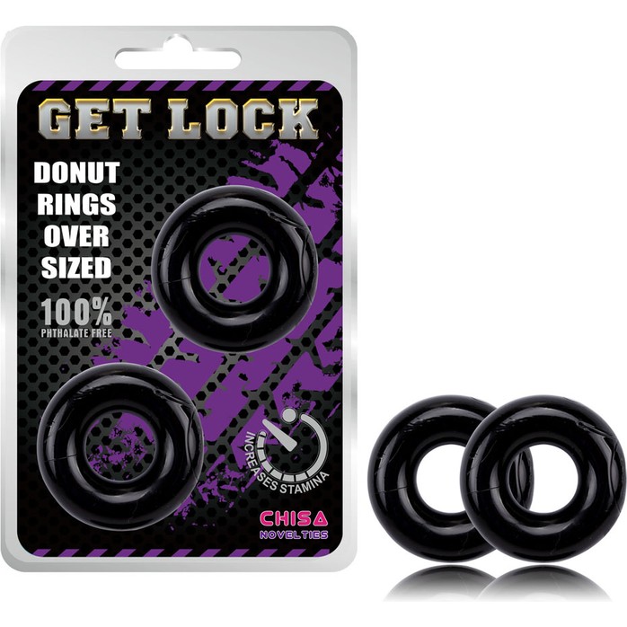 Набор из 2 черных эрекционных колец DONUT RINGS OVER SIZED - Get Lock