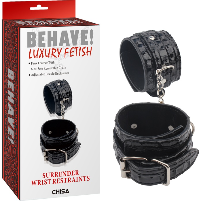 Черные наручники Surrender Wrist Restraints - Behave!. Фотография 3.