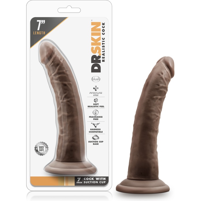 Коричневый фаллоимитатор 7 Inch Cock With Suction Cup - 19 см - Dr. Skin . Фотография 6.