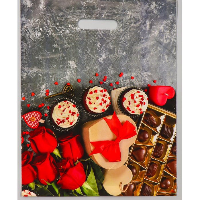 Полиэтиленовый пакет Конфеты и цветы - 31 х 40 см - ТикоПластик