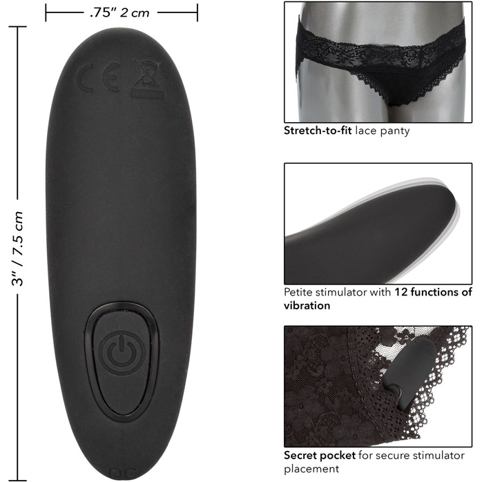 Черные кружевные трусики с вибромассажером Remote Control Panty Set L/XL. Фотография 3.