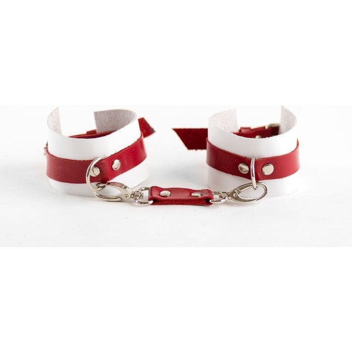 Бело-красные наручники из натуральной кожи - Valentine s Day Arsenal. Фотография 3.