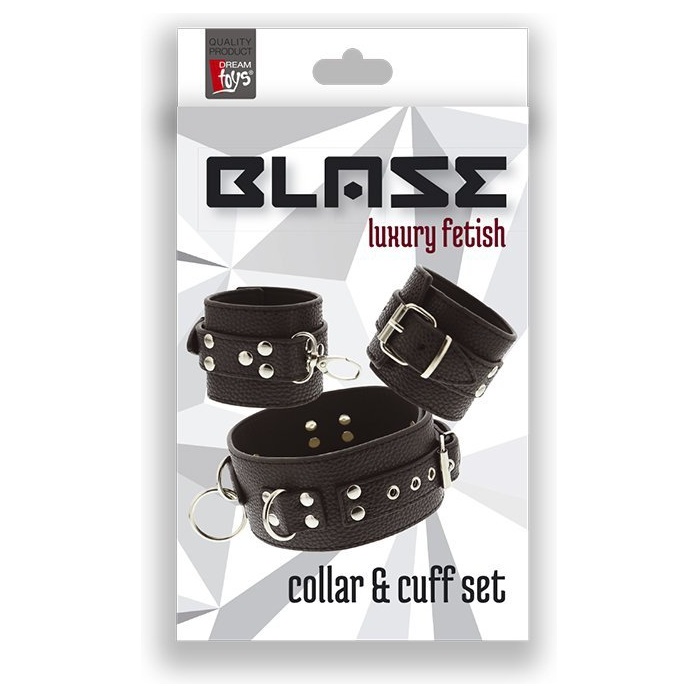 Черный ошейник с манжетами для рук COLLAR CUFF SET - Blaze. Фотография 2.