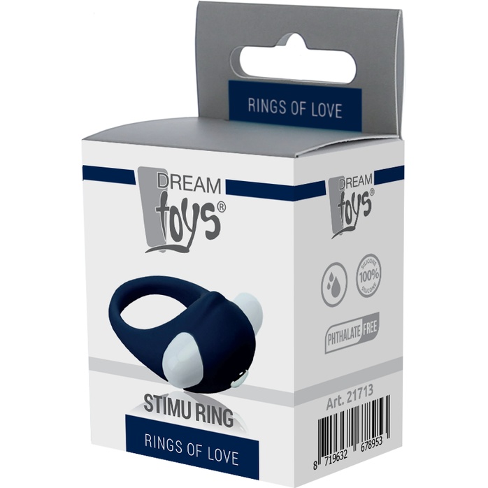 Гладкое синее эрекционное виброкольцо STIMU RING - Rings of Love. Фотография 2.