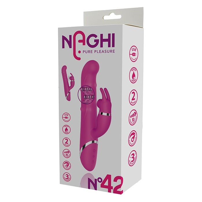 Розовый вибратор-кролик NAGHI NO.42 RECHARGEABLE DUO VIBRATOR - 24 см - Naghi by Tonga. Фотография 4.
