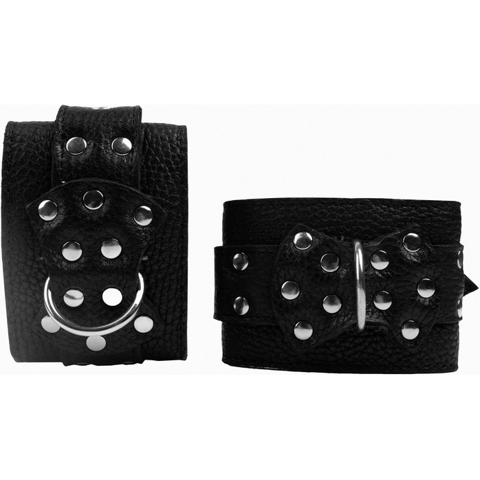 Черные наручники с фиксацией на двух карабинах - BDSM Арсенал. Фотография 3.