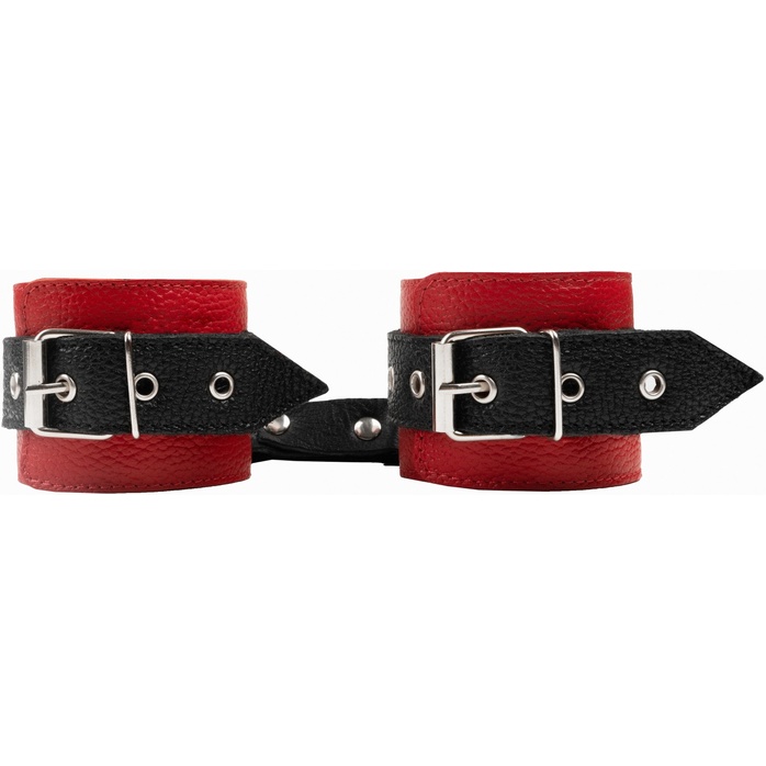 Красно-черные наручники с фиксацией на двух карабинах - BDSM Арсенал. Фотография 4.