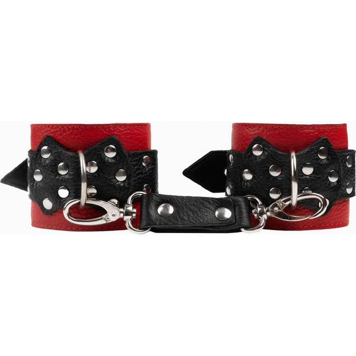 Красно-черные наручники с фиксацией на двух карабинах - BDSM Арсенал. Фотография 5.