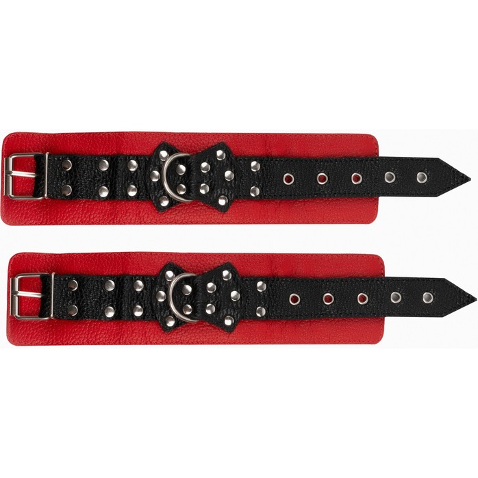Красно-черные наручники с фиксацией на двух карабинах - BDSM Арсенал. Фотография 6.