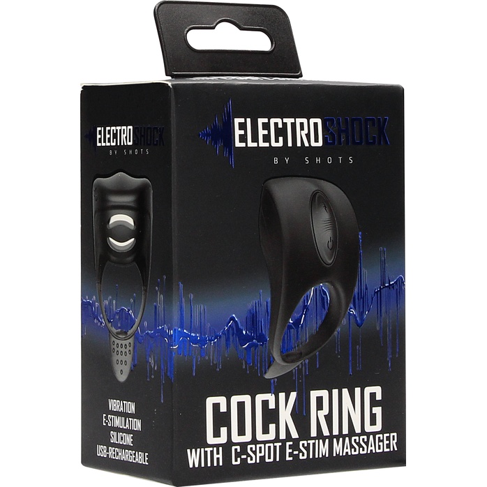 Черное эрекционное виброкольцо с электростимуляцией C-spot Massager - Electroshock. Фотография 6.