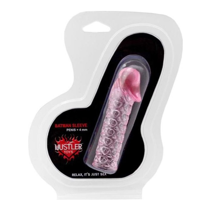 Розовая закрытая насадка на пенис BATMAN SLEEVE - 11,7 см. Фотография 2.