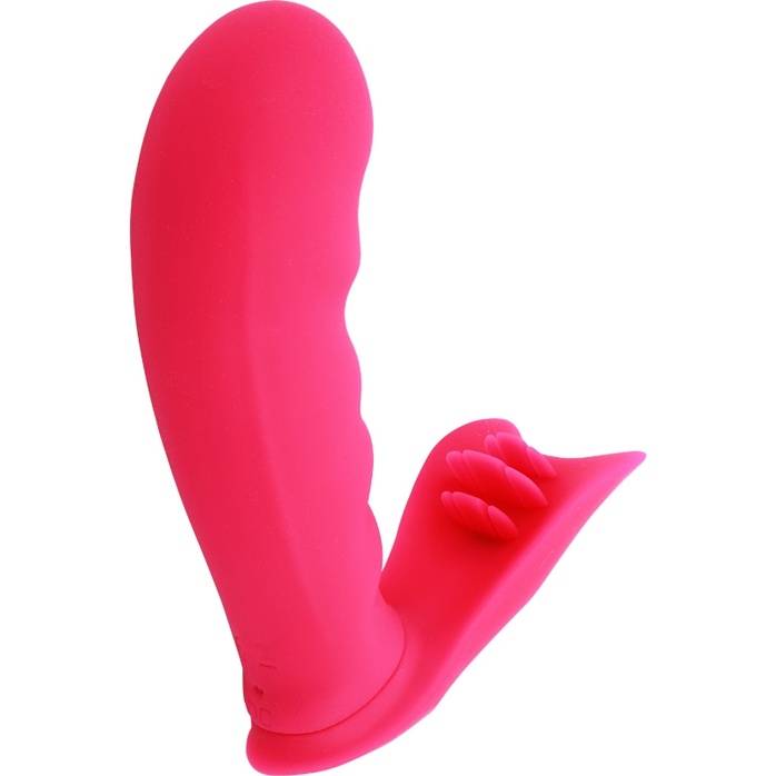 Малиновый клиторально-вагинальный стимулятор Strapless Strap-on - 11,9 см - Melody Woo. Фотография 2.