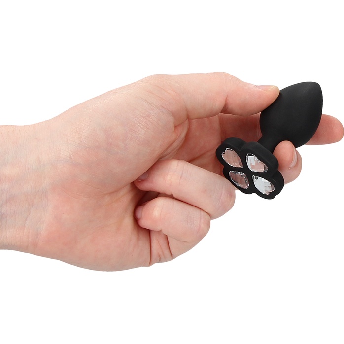 Черная анальная пробка с прозрачным кристаллом-клевером Regular Lucky Diamond Butt Plug - 7 см - Ouch!. Фотография 3.