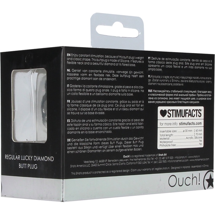 Черная анальная пробка с прозрачным кристаллом-клевером Regular Lucky Diamond Butt Plug - 7 см - Ouch!. Фотография 6.